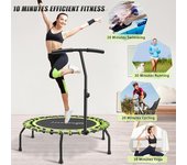 Mini Trampolín 101 cm  para Ejercicio en Casa – Cama elástica Fitness Rebounder Silencioso con Manillar Ajustable, Capacidad 150 kg