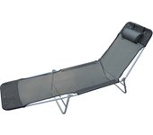 Tumbona Inclinable Plegable para Jardin Playa o Piscina con Almohada Acero y Textilene 182x56x24.5 cm Negro