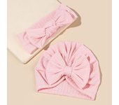 2Pcs/Set Baby Fabric Bow Headband and Hat Set Solid Color Baby Girl Turban Newborn Hair Accessories