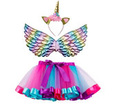 Girl Birthday Party Costumes Unicorn Horn Headband Cute Fairy Wing and Sparkle Tutu Skirt Set for Princess Cosplay Kids Outfits
