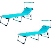 Lote de 2 tumbonas ARENA 1004 (Turquesa) - Tumbona de Playa con TOLDO, Plegable y reclinable. 4 Posiciones - CREVICOSTA QUALITY MARK MARCAS DE CALIDAD