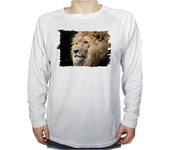 MERCHANDMANIA CAMISETA MANGA LARGA leon majestuoso salvaje selva savana feroz fiera tshirt