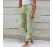 Womens Summer Elastic Waist Pocket Pocket Solid Color Cotton Linen Wide Leg Pants Loose Nine Points Pants Pants for Women