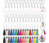 120pcs Acrylic Blank Keychain With Leather Tassel Pendant Keyring Round Acrylic Keychain Keyring Set DIY Craft Decor
