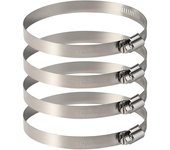 4 abrazaderas de manguera ajustables de acero inoxidable para fijar tubos de manguera flexibles (141 mm-165 mm)