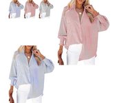 Camisa de largo medio con solapa a rayas y mangas largas ajustadas, Camisa de largo medio con solapa a rayas