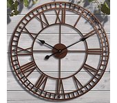 Reloj de pared de metal redondo silencioso de 24 pulgadas, estilo rústico rústico, funciona con pilas, decoración de pared vintage para sala de estar, cocina, dormitorio u oficina