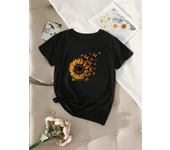 Sunflowers and butterflies Tee,Print Crew Neck T-shirt,Women's Casual Loose Short Sleeve Fashion Summer T-Shirts Tops