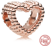 Hot Sale Rose Gold Series Pink Zircon Leaves Heart Pendant Sparkling Clip Bead Fit Pandora Charm Bracelet DIY 925 Silver Jewelry