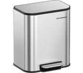 SONGMICS Cubo de Basura de Cocina, Cubo de Pedal 20 L, Cubo Basura de Acero, Tapa con Cierre Suave, Permanece Abierto, Cubo Interior, Pedal Antideslizante Ancho, Negro Tinta/ Plata Metálico/Blanco Nube