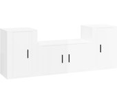 Mueble TV combinadoSet de muebles de TV 3 pzas madera contrachapada blanco brillo
