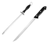 DESEOS Juego de cuchillo jamonero y afilador | Mango ergonómico | Hoja acero inox | Afilador tipo varilla