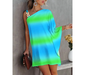 Summer Commuter Women's S-2XL size Dress One Line Diagonal Neck Off Shoulder Solid Color and PrintedMetal Strap Bat Sleeve
