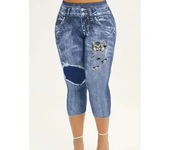 Women's Plus Size 1XL-8XL Tight Cropped Pants with Cat Print Imitation Denim Casual Mid Rise Versatile Leggings
