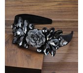 Women Luxury Hair Jewelry Rhinestone Baroque Headband Gorgeous Black Crystal Big Flower Hairband For Wedding Party
