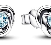 Pendientes Pandora de marzo con círculo de eternidad en azul aguamarina - Pendientes de plata de ley con piedras de nacimiento y piedras sintéticas para mujer，Incluye Caja Original