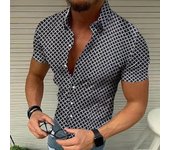 Camisa de talla europea para hombre, camisa de manga corta para hombre, top con estampado de lunares