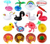 15 Piezas Linda & Gran Flotabilidad Posavasos Flotadores Set con 1 Bomba de Aire Libre para Piscina Hot Tub Luau Party