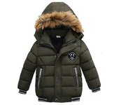 Autumn Winter Keep Warm Hooded Boys Jacket Fashion Fur Collar Heavy Cotton Outerwear For Kids 2-6Years Children Windbreaker Coat