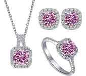 JoyceJelly S925 Sterling Silver jewelry for women 1 carat moissanite diamond 3 pieces set necklace ring earrings wedding party