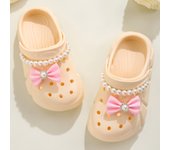 Girls casual breathable clogs with bow accessories, slip-on beach slippers, non-slip garden clogs shoes for the beach