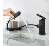 Grifo de lavabo negro con ducha de mano, grifo mezclador de lavabo extraíble para baño, grifo monomando
