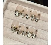 10pcs Shimmery Brown Cat's Eye Press On Nail Glossy Diamond Leopard Print Handmade False Nails Reusable Almond Fake Nail Tips