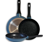 Sartenes de Cocina Color Azul Elite, De Aluminio Forjado, Revestimiento Aspecto Piedra, Antihaderente Tricapa, Compatible con Gas, Vitrocerámica y Cocinas De Inducción, Libre De Pfoa