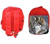 MERCHANDMANIA PACK MOCHILA ROJA Y ESTUCHE lobo gris animal salvaje feroz mascota bosque school material