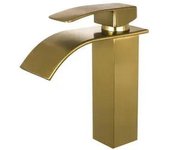 VALAZ Aljibe Grifo de lavabo con salida de agua en cascada y llave monomando fabricado con latón de color dorado