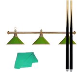 Pack Lampara Billar 3 Tulipas Latón Verde + Taco + Funda Billar Billar,Packs Billar,Packs Billar,Billar,Packs Billar