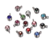 10Pcs 6mm Stainless Steel Birthstones Charms Pendants Rhinestone Crystal Beads Pendant for Necklace Bracelet Jewelry Making