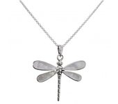 Gargantilla Collar Plata Ley 925m mujer 42 cm. cadena rolo colgante libélula 35 x 31 mm. alas nácar