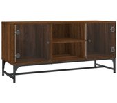 Mueble TV combinadoMueble de TV con puertas de vidrio marrón roble 102x37x50 cm