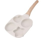 Sartén de 4 tazas para desayuno, huevos, panqueques, hamburguesas, mango de madera, aleación de aluminio, antiadherente