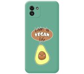 Funda Silicona Líquida Verde para Samsung Galaxy A03 diseño Vegan Life Dibujos