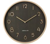 Well Home Reloj de Pared de Madera Aspecto Moderno color Marrón oscuro Ø38x5 cm