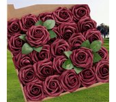 25pcs Artificial Flower Red Rose Real Looking Fake Roses w/Stem Bouquets for Valentines Day Party Wedding DIY Decoration