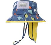 Sombrero para el sol, sombrero de cubo de verano para niños pequeños, sombrero de playa de ala ancha con correa para la barbilla, gorra con solapa de dinosaurio UPF50 para niños de 2 a 10 años