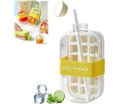 Botella de agua 2 en 1 con cubitera sin contacto y pajita telescópica, fácil de transportar, con tapa y recipiente, ideal para viajes de verano (blanca, 800 ml)