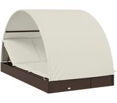 vidaXL Tumbona 2 personas toldo redondo ratán PE 211x112x140 cm Marrón, Negro y blanco, Gris Sillas de Exterior Ideal para jardín, playa, piscina, terraza Tumbona Piscina Tumbonas Playa Tumbonas Jardín Exterior