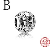 925 Sterling Silver Hollow Round A-Z 26 English Letter Alphabet DIY Beads Fit Original Pandora Charms Bracelet Fine Jewelry Gift