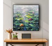 Hand Painted Abstract Oil Painting  Thick Textured Pop Art on White Blue Canvas for Living Room Wall Decor  Modern Home Decorati