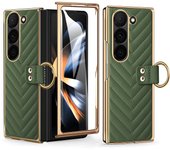 VIETAO Z Flod 6 5 4 3 Golden Plated Finger Ring Holder Kickstand Leather Mobile Phone Case Compatible With Galaxy Z Fold 6 5 4 3