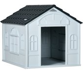 PawHut Caseta para Perros Casa para Perros con Patrón de Ventana y Techo de Tejas de Imitación para Perros Medianos Gris y Blanco
