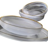 Vajilla de Vidrio Fecra - Vajilla de 18 Piezas Blanca y dorada – Vajilla completa y elegante – Vajilla para 6 personas