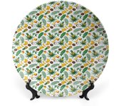 Plato decorativo de 25 cm, plato llano de bambú, con diseño floral japonés de hojas, ideal para mesas de comedor, bodas y Navidad.