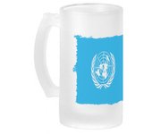 MERCHANDMANIA JARRA CERVEZA CRISTAL bandera naciones unidas pais gobierno mundial esmerilada esmerilado 500ml