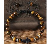 Pulsera de cuentas de Spiderman con ojo de tigre y obsidiana esmerilada para hombre.