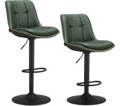 VASAGLE Juego de 2 Taburetes de Bar, Sillas Altas Giratorias Regulables en Altura, Acolchado PU, Sillas de Cocina con Respaldo y Reposapiés, Comedor, Mostrador, Acero, Negro Tinta/Verde Bosque/Gris Paloma/Marrón Caramelo